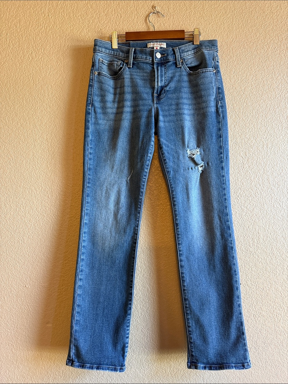 Lucky Brand Sweet Mid Rise Straight Blue Distressed Straight-Leg Jeans